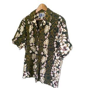 Styled by RJC Vintage authentic Hawaiian shirt mens sz L green luau vacation EUC